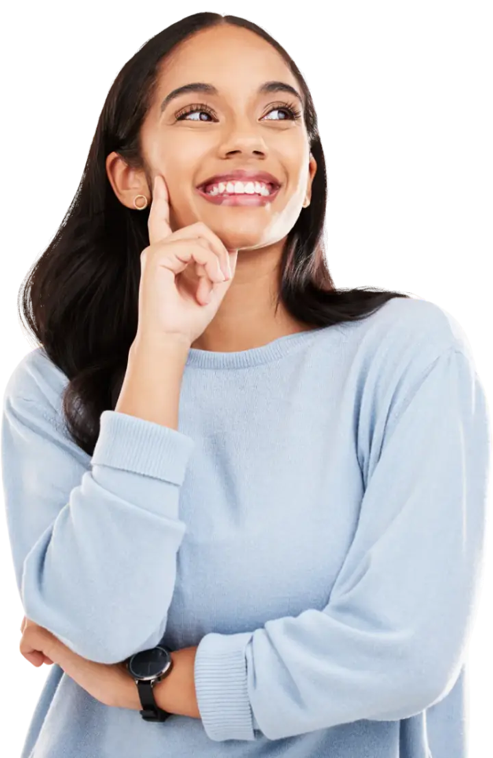 Smiling young woman thinking about her new smile